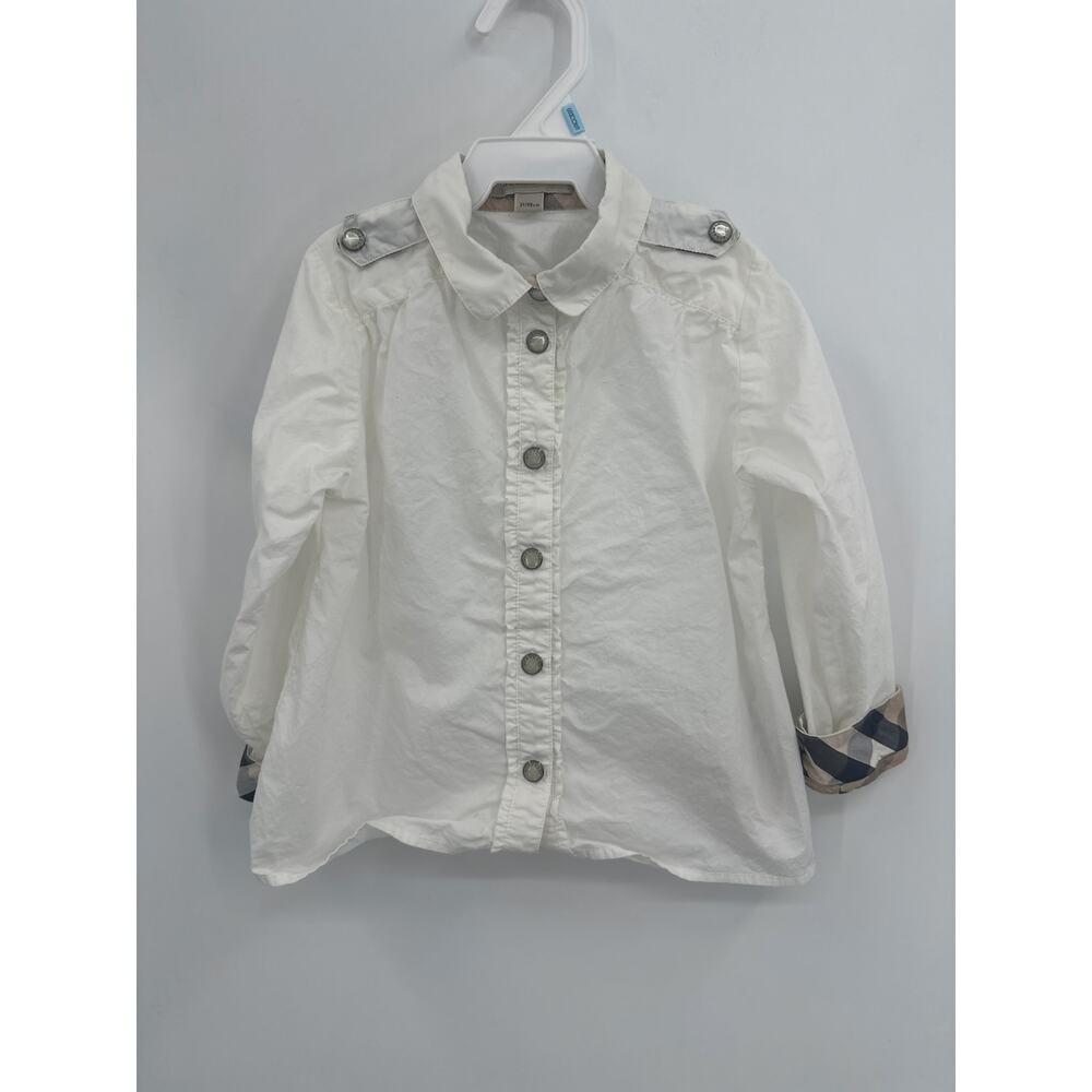 Burberry Ruffle front button down short with plaid cuffs Size 3 Years